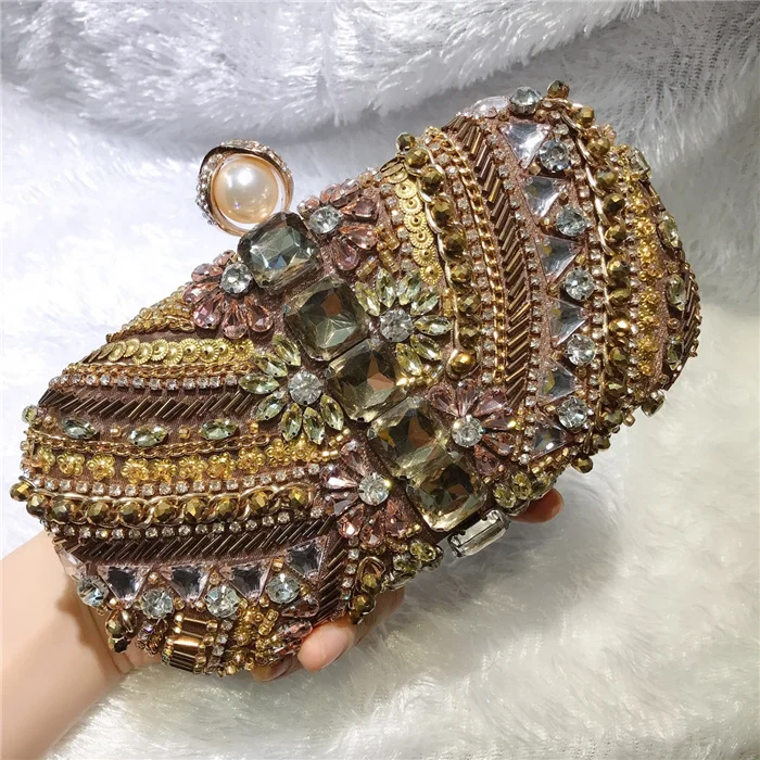 

Reflective colors dollar bling diamonds pearl vintage beaded clutch evening purse party chain hand bag