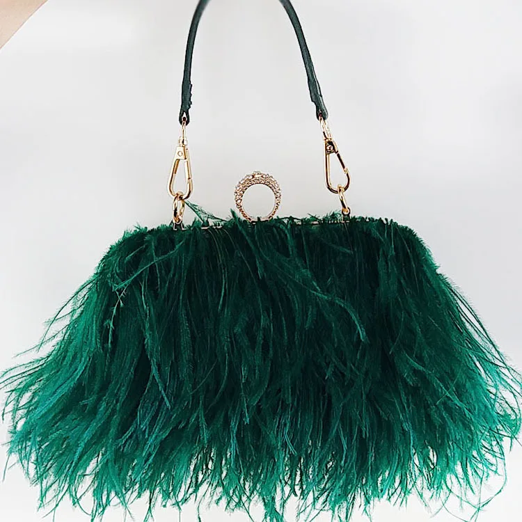 

Women Wedding Purses and Handbags Small Shoulder Chain Bag Designer Bag Luxury Ostrich Feather Party Evening Clutch Bag