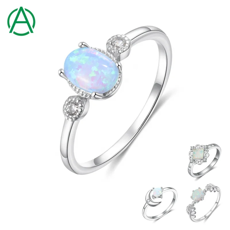 

Ready to Ship Hot Sale Opal Rings 925 Sterling Silver Opal Ring Fine Gemstone Opal Zircon Ring for Women
