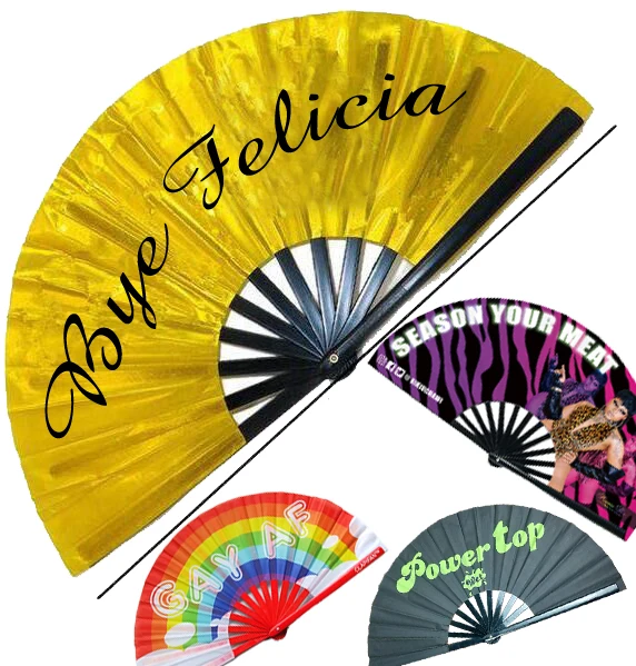 

[I AM YOUR FANS ] Hot Selling Golden Color Large Size Big Bamboo Hand Fans Gay Party Hand Fan