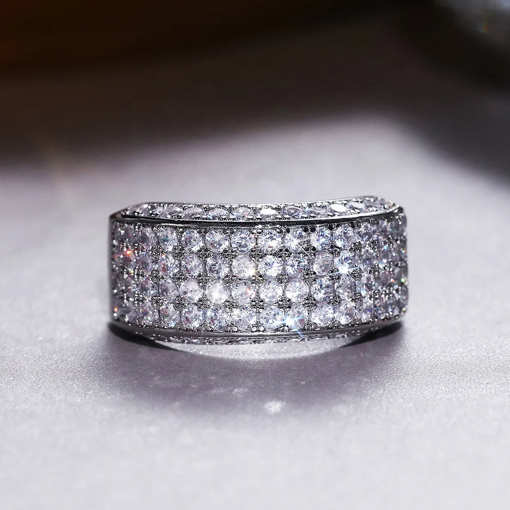 

Luxury Micro Pave Iced Out Bling White Gold Color Ring High Quality Crystal Rings for Women Valentine's Day Gifts, Picture shows
