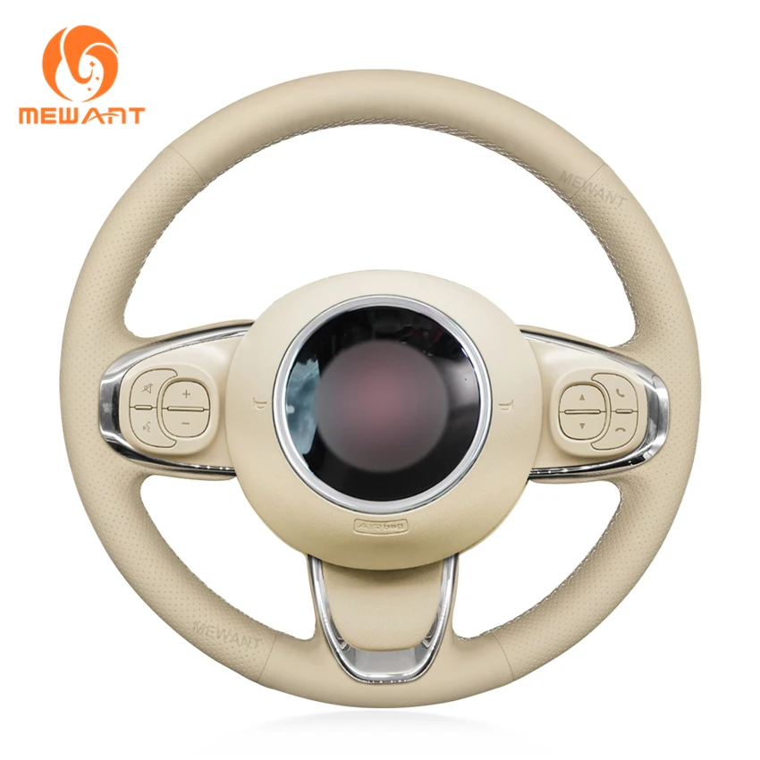 

Custom Hand Sewing Beige Artificial Leather Steering Wheel Cover for Fiat 500 2015-2021 500C 2016 2017 2018 2019 2020-2021