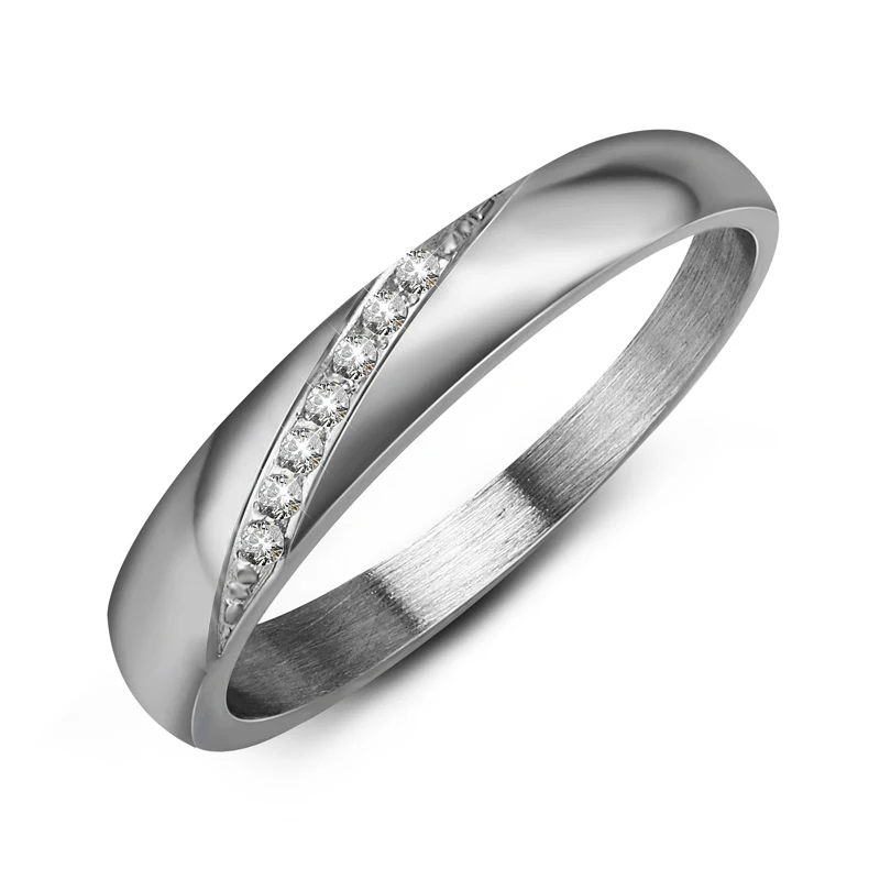 

New Arrival Classic Design Crystal Pave Lover Band Stainless Steel Gold Wedding Rings