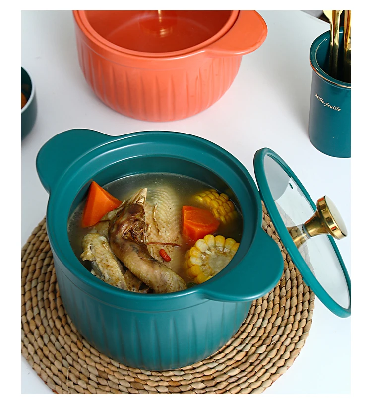 

In Stock Korea Kitchen Wares Kichenware Pot Pots Cooking Ware Ceramic Casserole, Green/orange/black