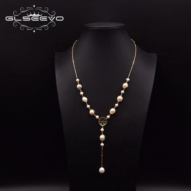 

Natural Freshwater Pearl Chain Necklace For Woman Wedding Handmade Pearl Pendant Long Chain Fashion Jewelry