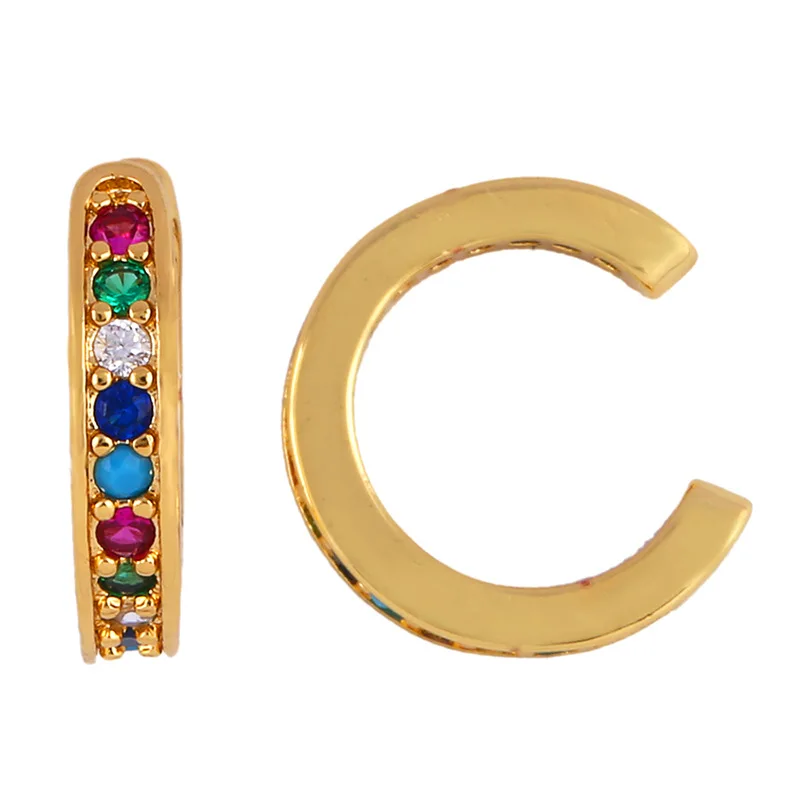 

Fashion Rainbow Zircon Ear Cuff For Women Girls And Zircon Copper C-Shape Small Circle Stud Earring Bohemia Ethnic Party Earring