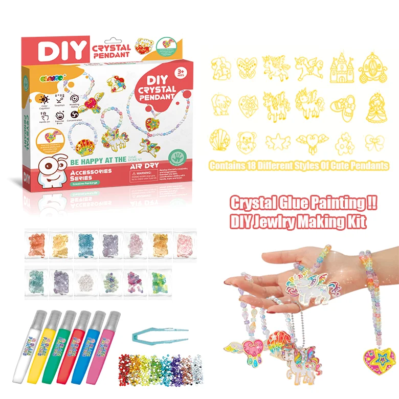 

New products 2022 baby girl toys jewelry diy kit window art painting set for children diy beads craft with 6pcs coloring pens