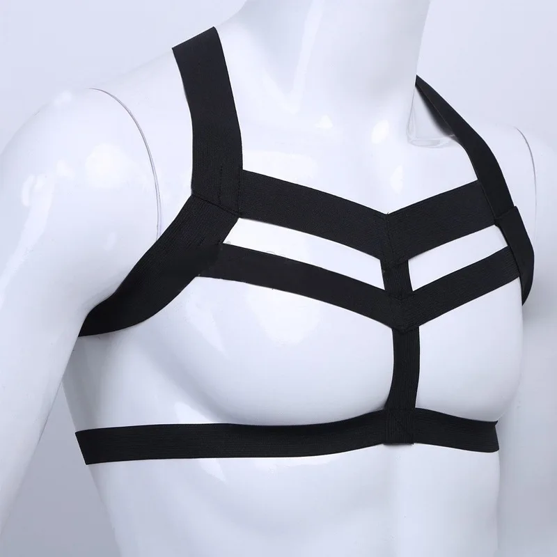 

Men's Gothic lingerie Fashion Mens Elastic Chest Harness Lingerie Nylon Body Chest Harness Bondage Costume, Black white