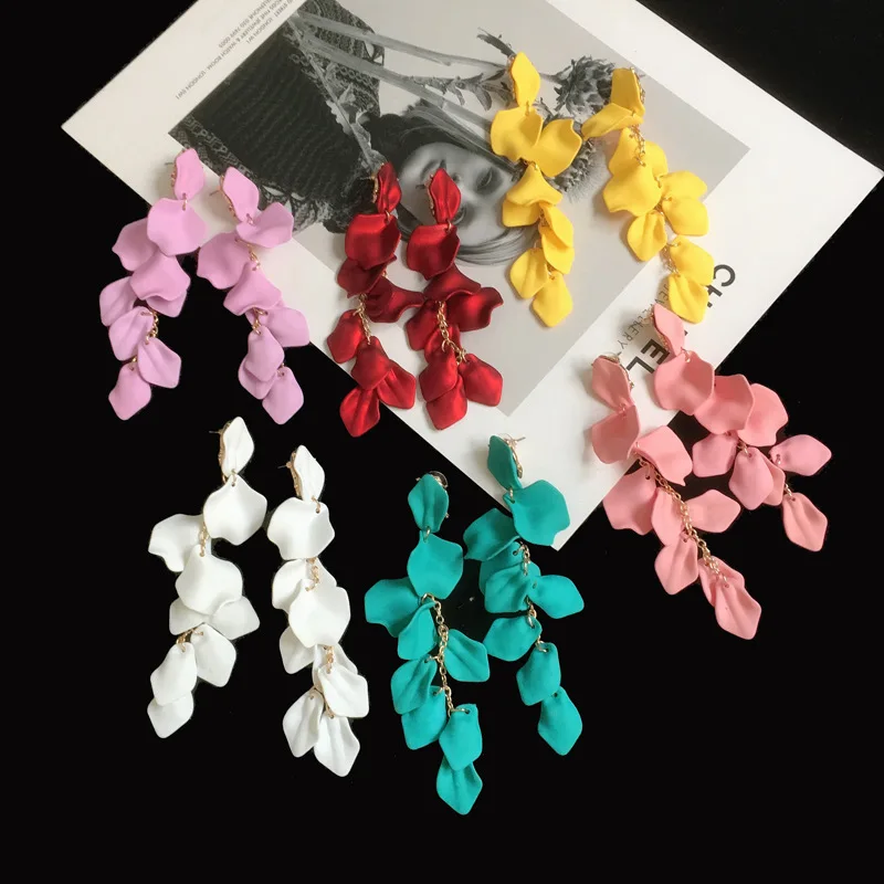 

Trendy Jewelry Women Rose Flower Tassel Acrylic Earrings Ladies Long Elegant Party Petal Drop Earrings