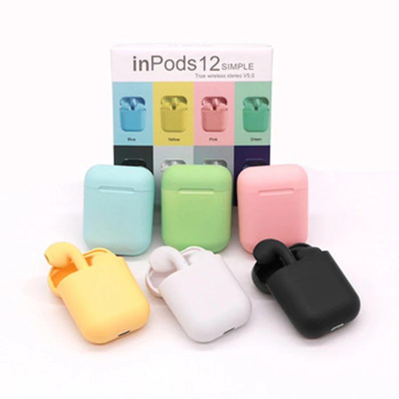 

New Arrival Macaron Inpods12 Ear pods tws Wireless Earphone BT Earbuds i12 With Touch Control Blue Pink Green Yellow, White