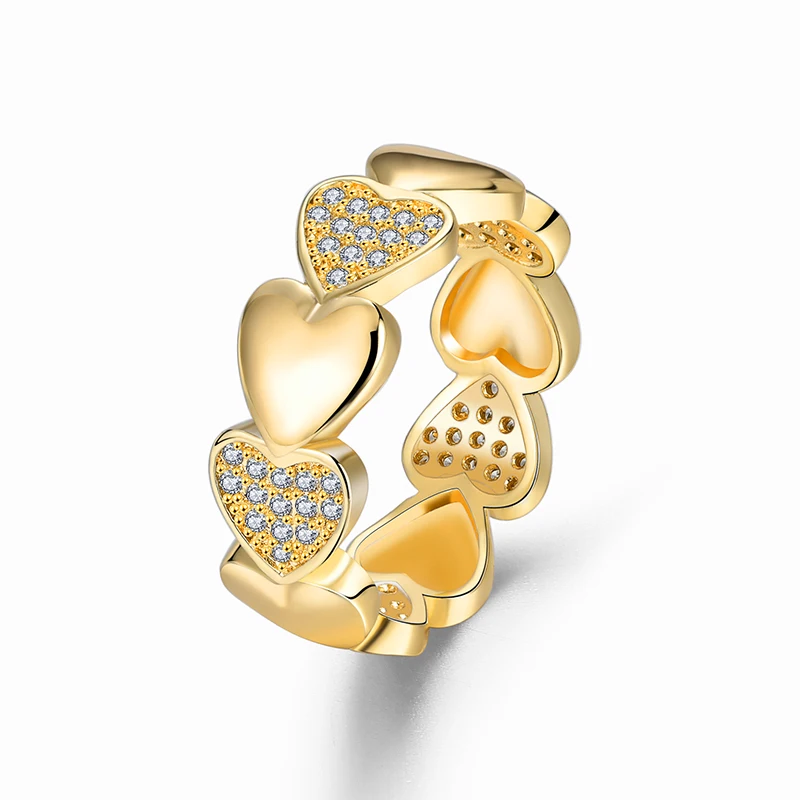 

2021 New Heart Shaped Zircon Ring Fashion Electroplating 18K Gold Jewelry Women's Wedding Ring, Golden