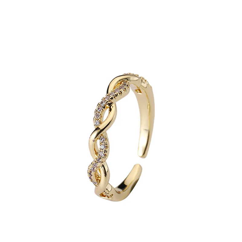 

18k Gold Plated CZ Adjustable Opeging Twisted Rings Zircon Twist Rope Open Rings