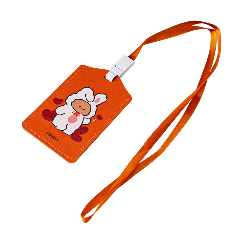 

Students Cartoon PU Leather ID Card Badge Holder Bus Card Holder With Neck strap Lanyards