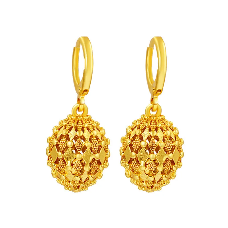 

Not Fade In Water 18K Yellow Gold Ball Shape Earring for Women Aretes De Mujer Oorbellen Orecchini Wedding 18 K Gold Bizuteria