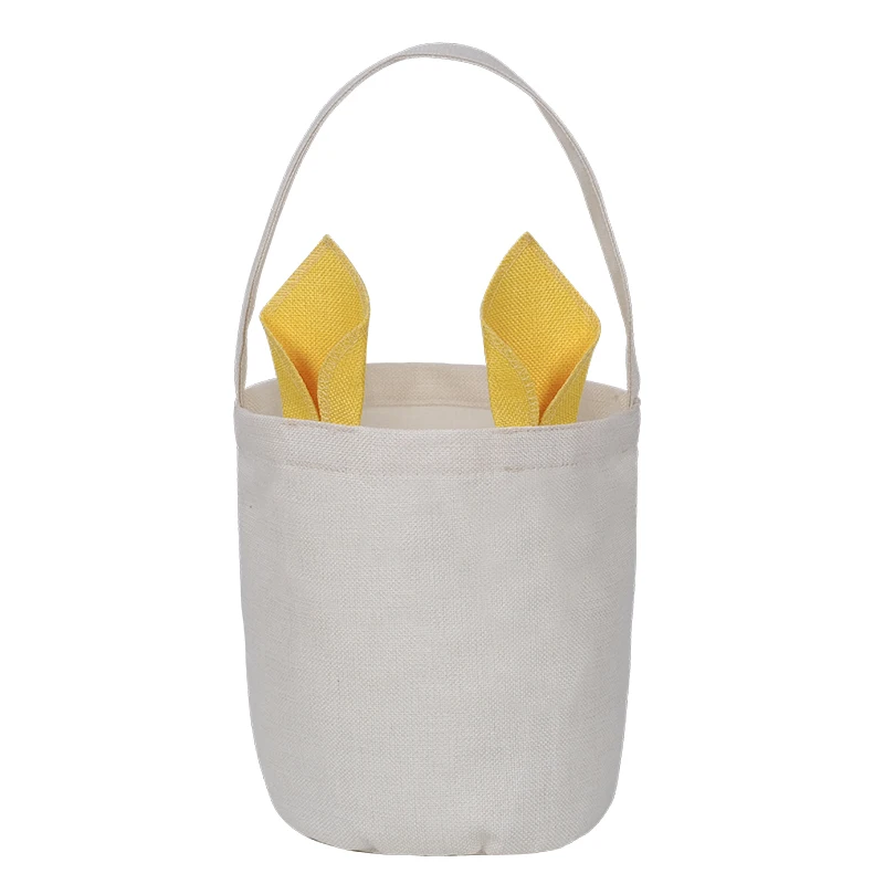 

2024 Linen Easter Tote Bag 25cm Bucket Blank Sublimation with Yellow Bunny Ears Unisex Wood Easter Decoration Easter Set Design