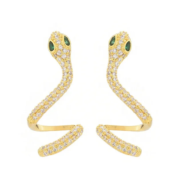 

Fashion Snake Stud Earrings Luxury Zircon Statement Charm Copper Earrings for Women Wedding Party Gift