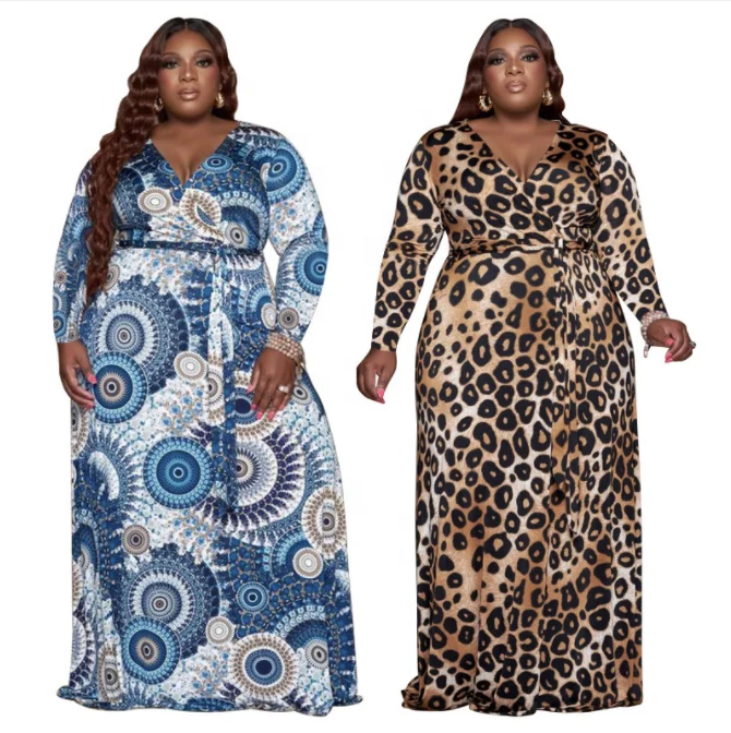 

Spring Popular Dress Loose Long Dress Women Plus Size Dress Leopard 4XL 5XL