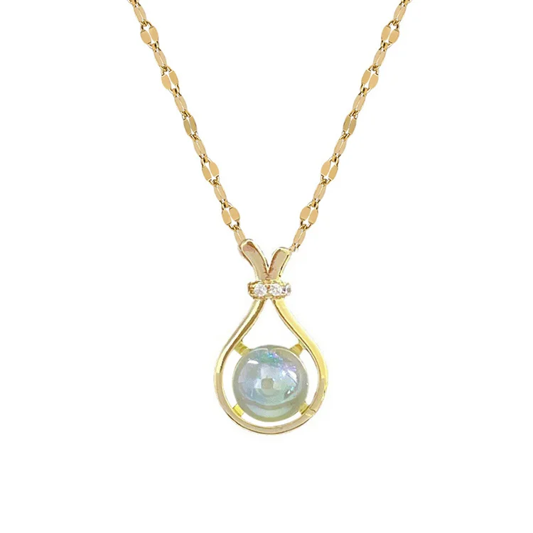 

Wholesale Luxury Fashion Jewelry Waterproof Titanium Steel 18k Gold Women Mermaid Opal Pendant Necklace