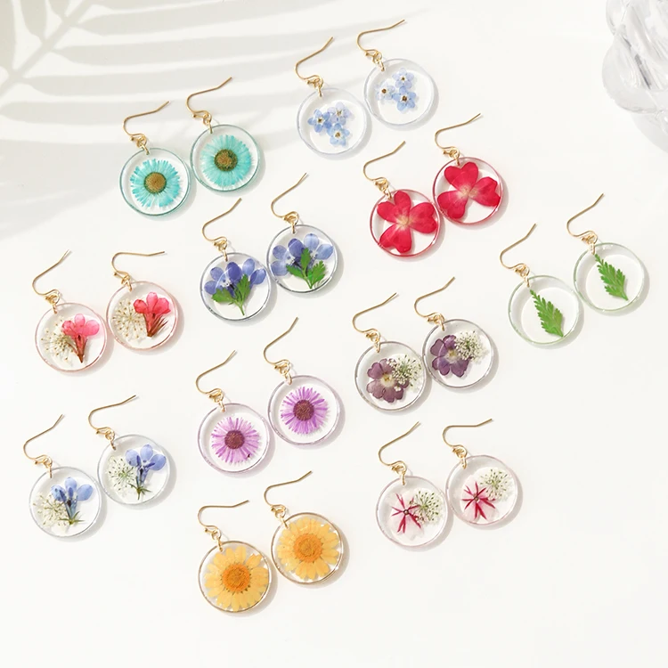 

Custom Preserved Dried Flower Resin Jewelry Earrings Stainless Steel Cherry Blossom Earrings Charms For Jewelry Making