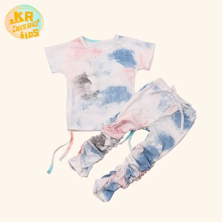 

Hot sales kids jogger sets fashion tie-dye t-shirt Girls Clothing Sets for autumn
