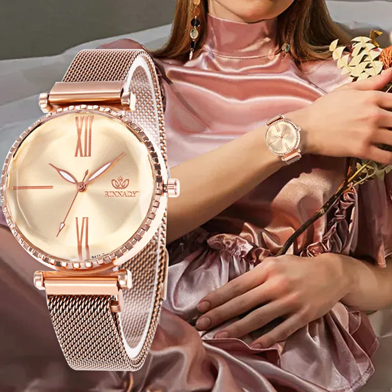 

Luxury Rose Gold Women Watches Minimalism Magnet Buckle Fashion Casual Female Wristwatch