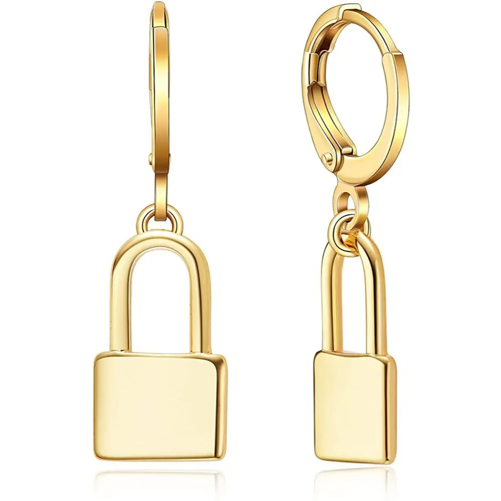 

Lock Shape Earrings Gold Fashion Classy Earrings 14 K Gold Glittering Earrings for Women, Glod silvery