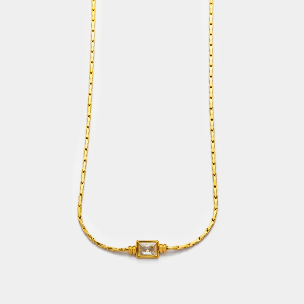 Wholesale 18K Gold Plated Stainless Steel Non Tarnish Necklace Braided Chain Square Zircon Fashion Waterproof Necklaces YF4065