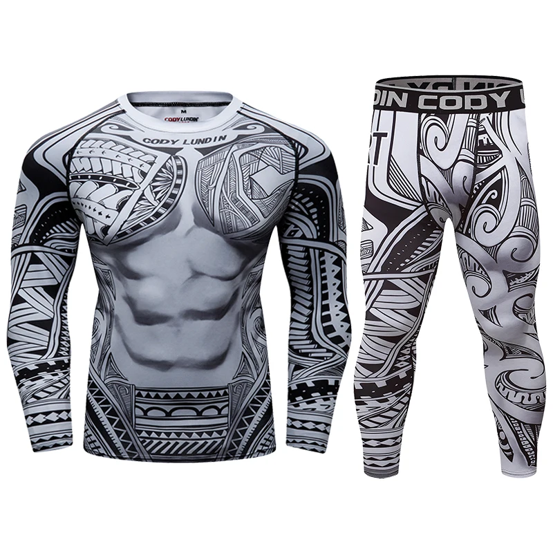 

Men Gym Wear Sport Clothes Polyester/Spandex Rash guard BJJ Rash Sets
