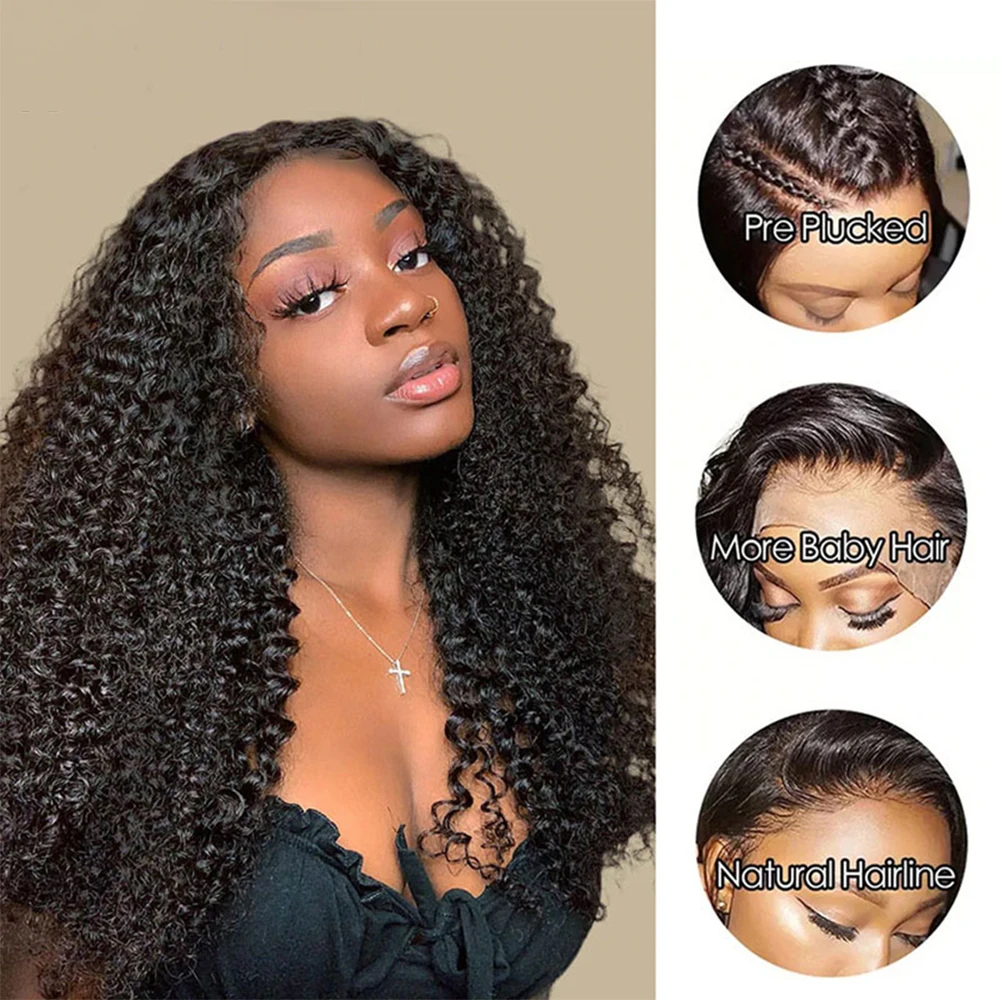 

150% 180% Density Natural Black Brazilian Hair Curly Wave Lace Front Wigs Human Hair Wig