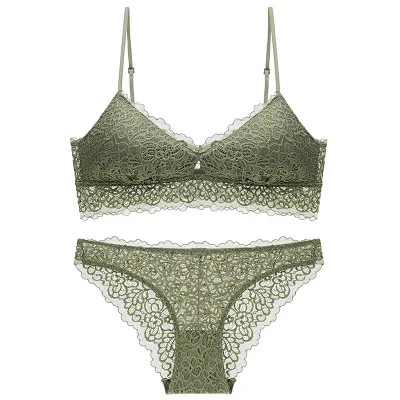 

B52841A Newest women sexy lace flower fashion comfortable bra panty sets, Green/gray/pink