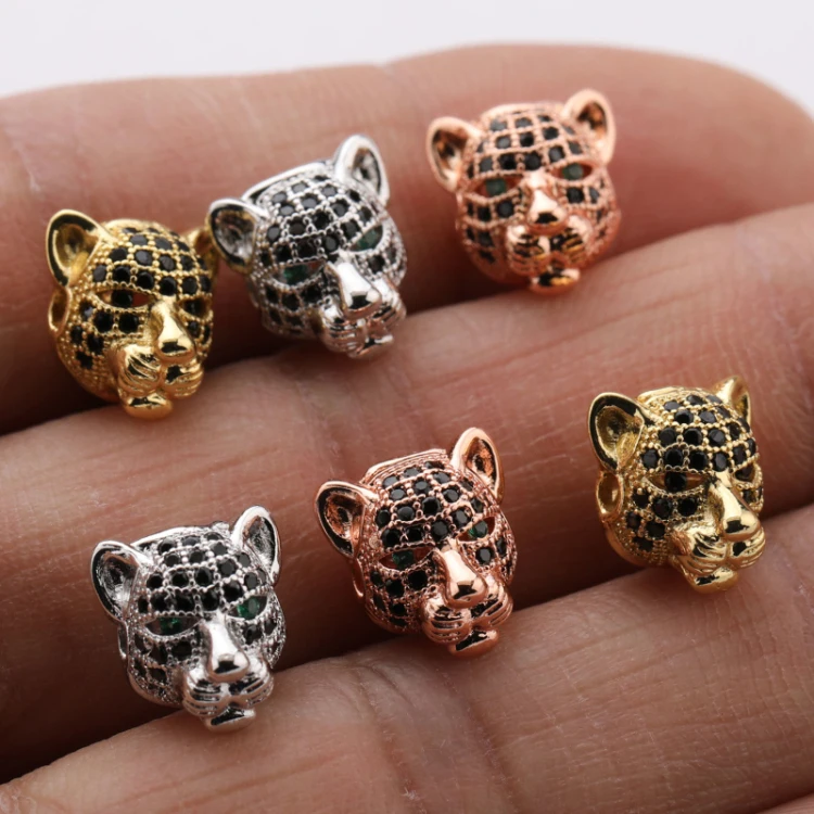 

New Arrivals Original Design CZ Micro Insert Leopard Head Animals Bead Charm For Women, Gold/rose gold/silver