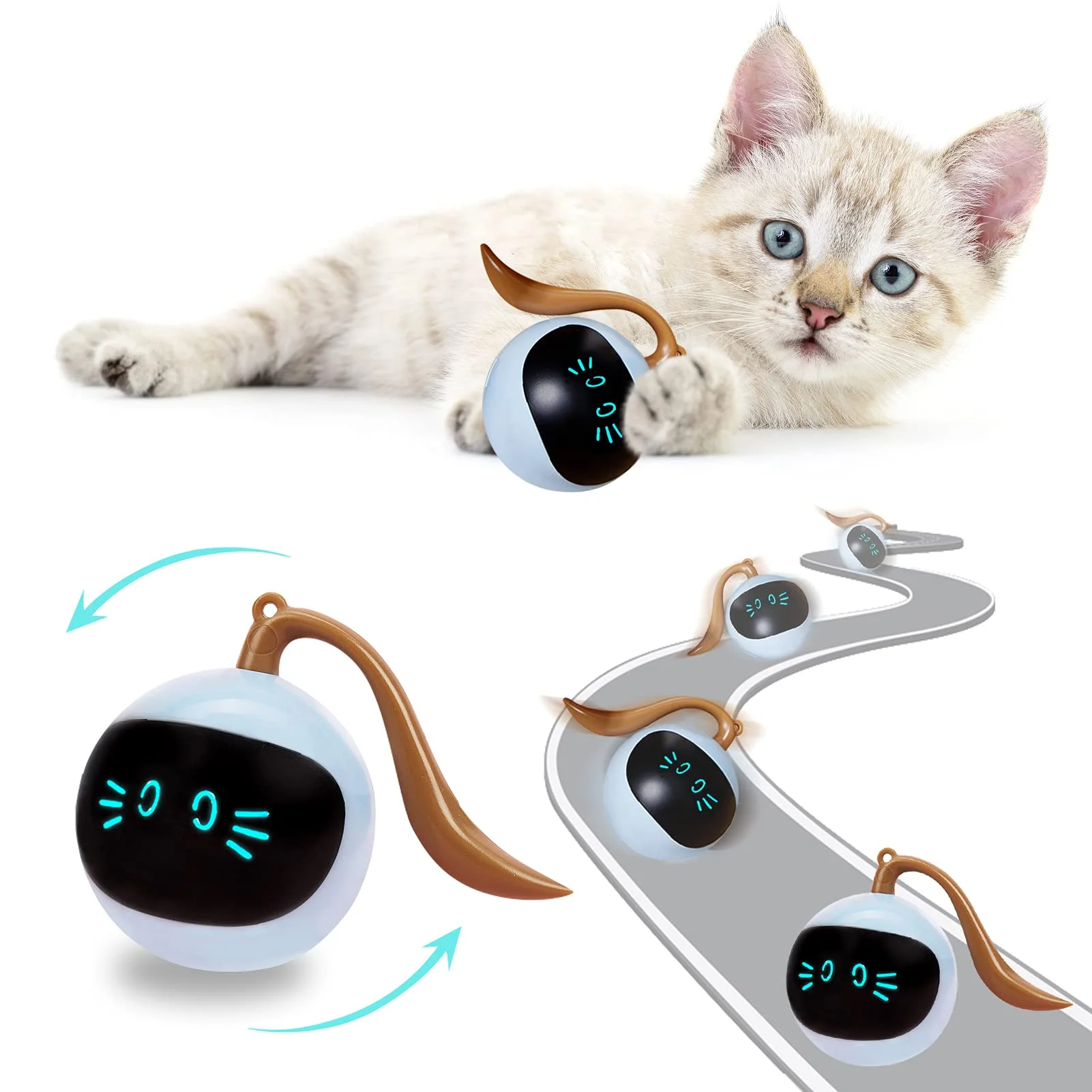 

Automatic Cat Ball Toys Interactive Cat Toys Electronic Pet USB Rechargeable Self Rotating Indoor Pet Teaser Toys Cat Products