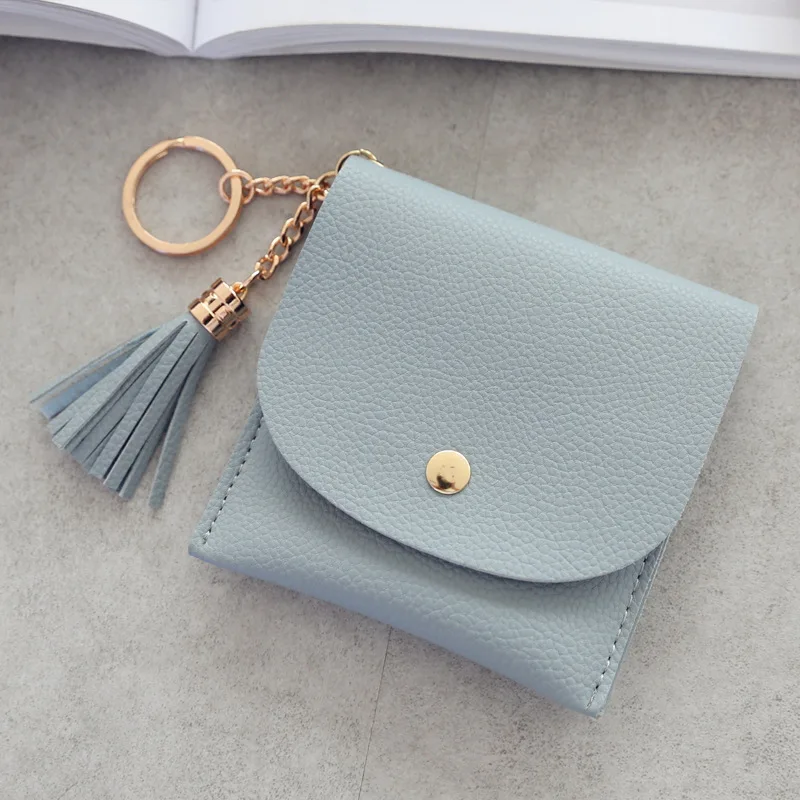 

Women Short Mini Tassel Card Holder Wallets Lovely Hasp Small Wallet Coin Purse Card Holders With Keychain, Mix
