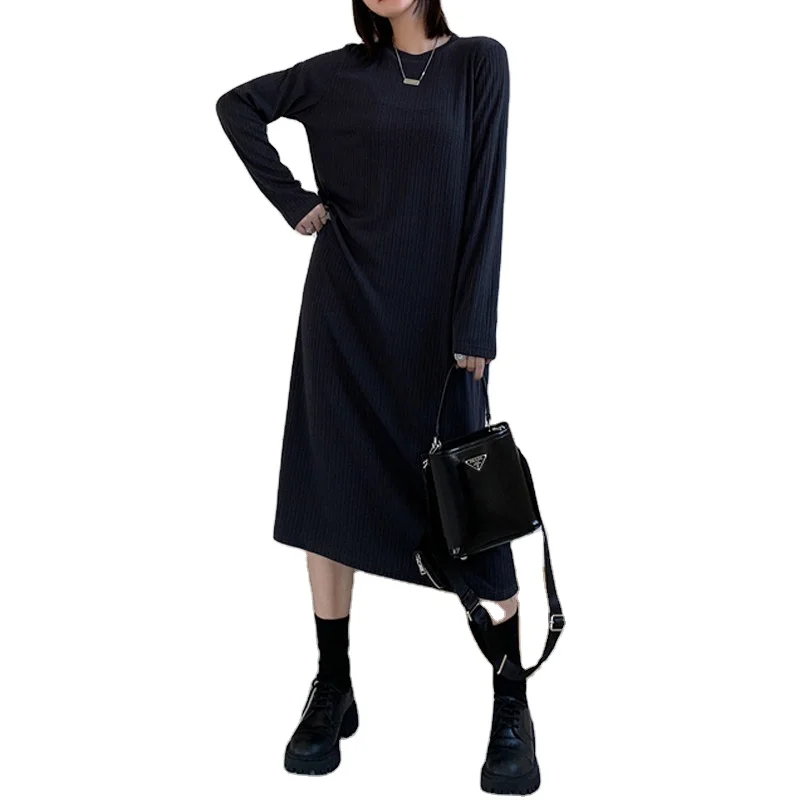 

Wholesale autumn korean casual loose long t shirt dress women clothing long sleeve plain blank pullover maxi hoodie dresses