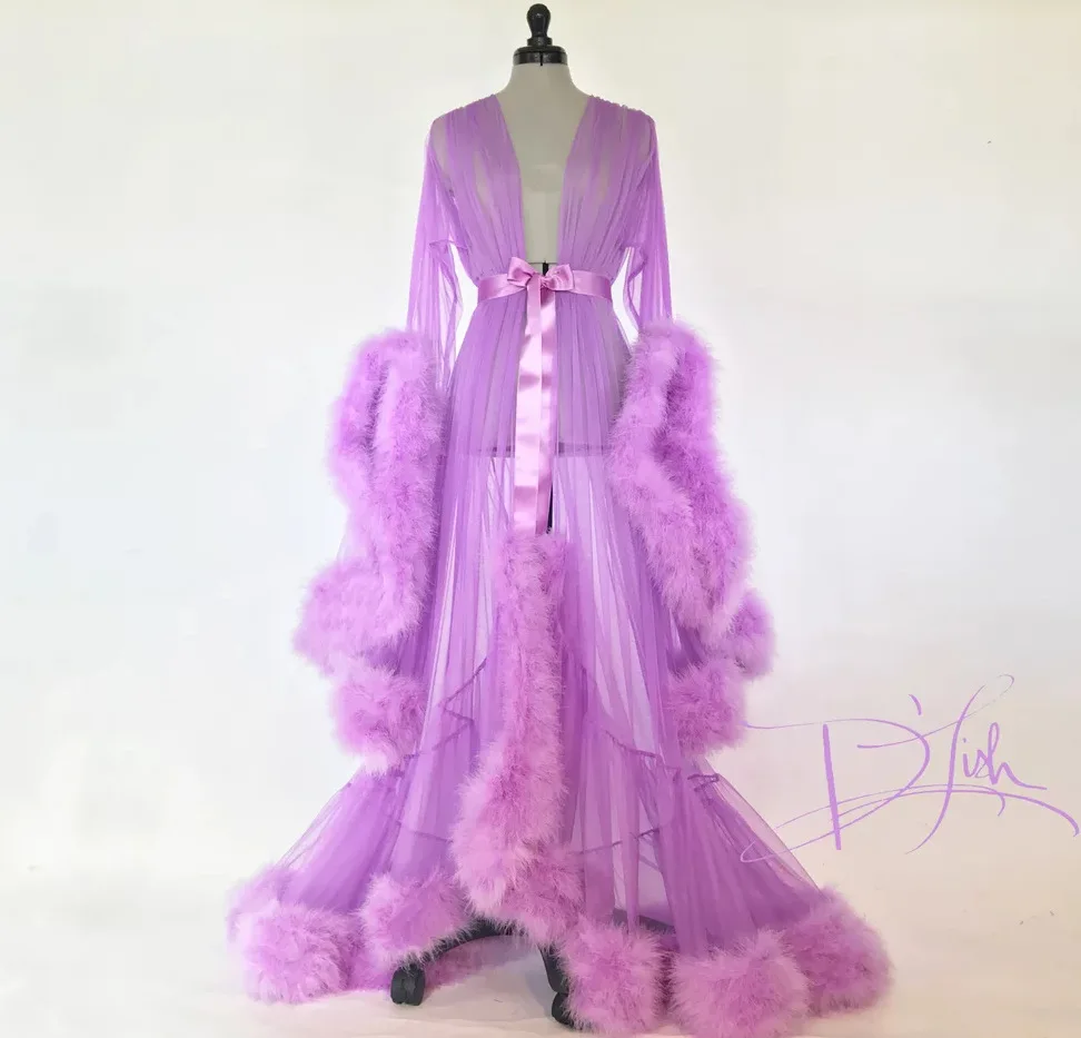 

AYP0902 Wholesale Women Plus size see-through V neck sexy feather flared sleeve tail with fur long dress for party club dress