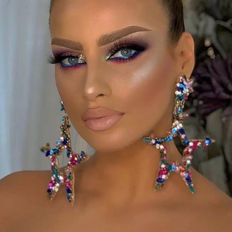 

Fashion claw chain series alloy diamond rhinestone colored diamond five-pointed star earrings for women