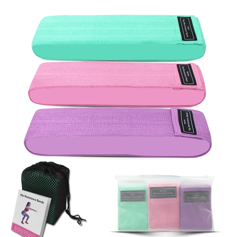 

Bulk Price Custom Long Hip Yoga Exercise Multi Color Non Slip Fabric Resistance Band Set, 3 colors mixed