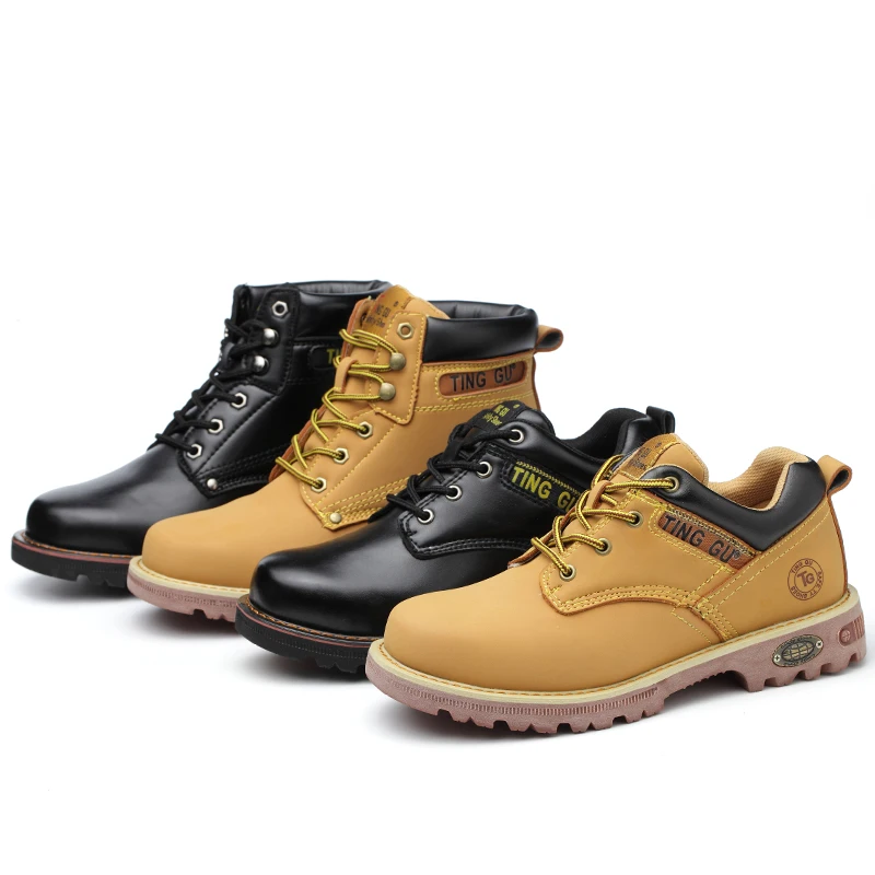 

leather high ankle anti skid waterproof steel toe industrial men safety shoes, Black,brown