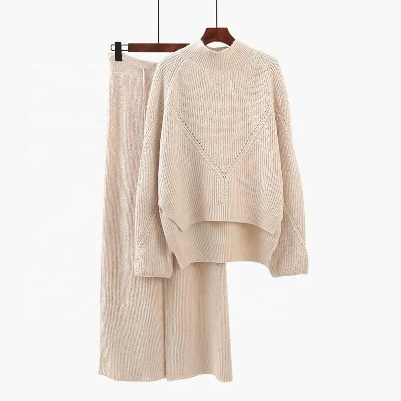 

Sweater sets women 2021 hot sale solid casual knitted sets sweater two piece set women clothing