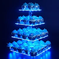 

VONVIK 4/5 Tier Square Acrylic Cupcake Stand With LED Light and Base,Acrylic Cake Stand for Wedding Birthday Party