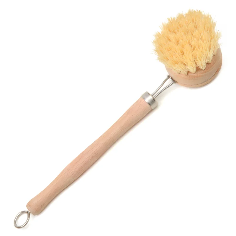 

Wholesale novelty sisal natural bamboo wood long handle kitchen scrub dish cleaning brush for eco friendly, Picture