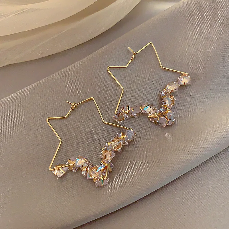 

fashion trendy jewelry crystal star earrings stud women
