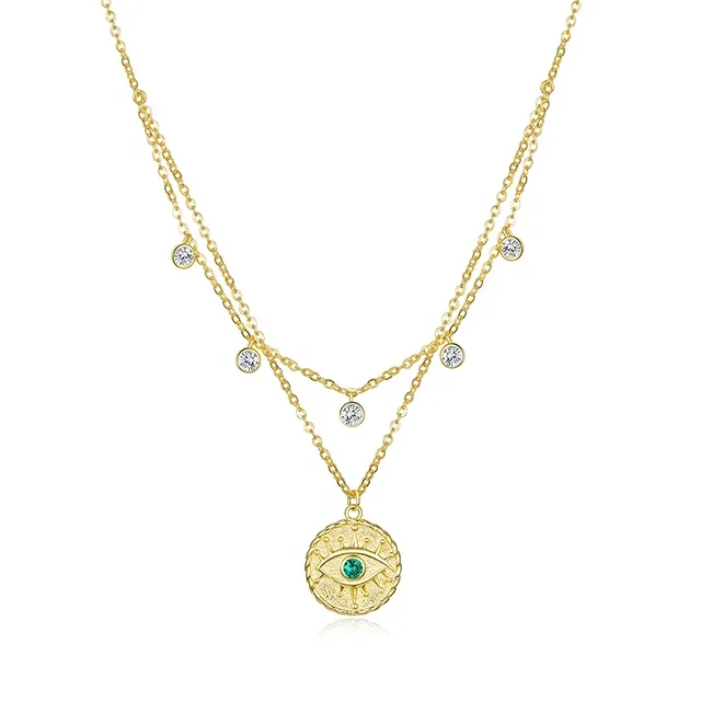 

Fashion 925 sterling silver gold plated necklace lucky eye necklace double layer necklace for women