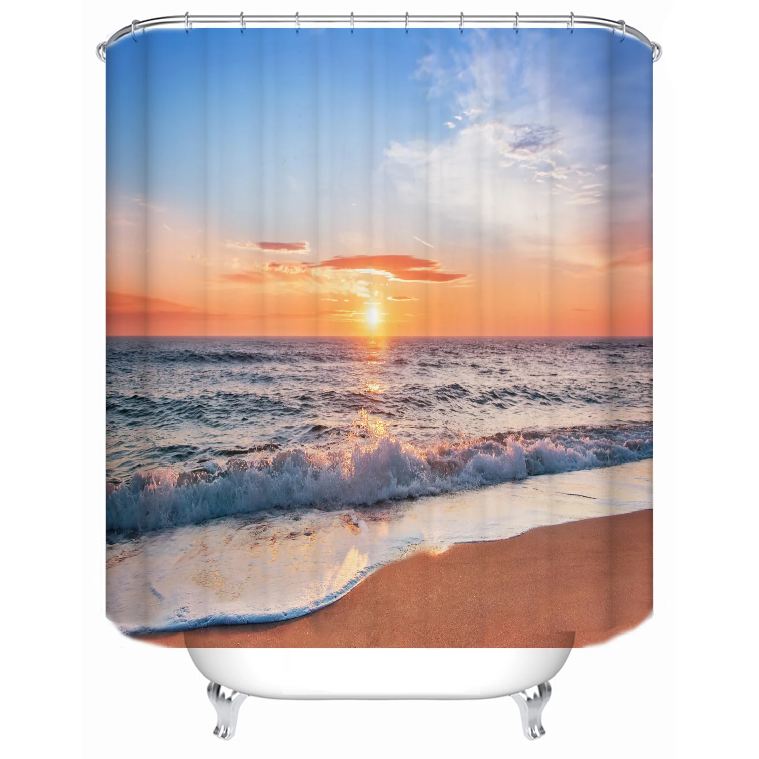 

180x180 bathroom shower curtain partition bathtub waterproof shower curtain sea wave beach custom printed shower curtain, Picture