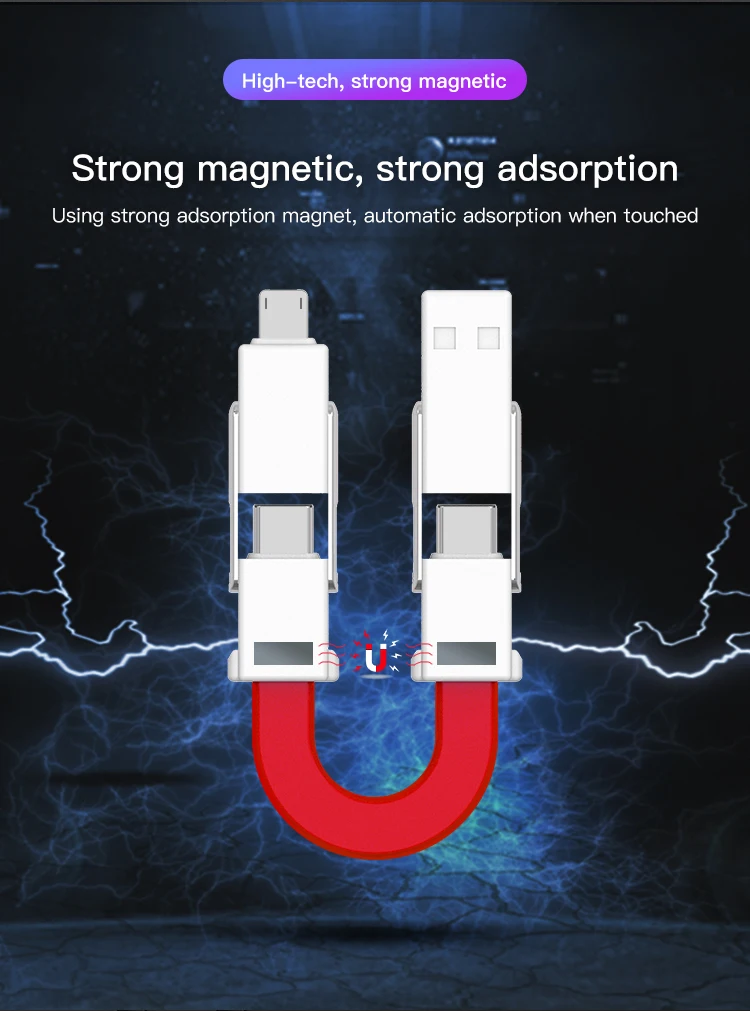 Portable Short 4 in 1 Magnetic Keychain USB Charging Cable for Android Micro USB, iPhone and USB-C - ANKUX.COM