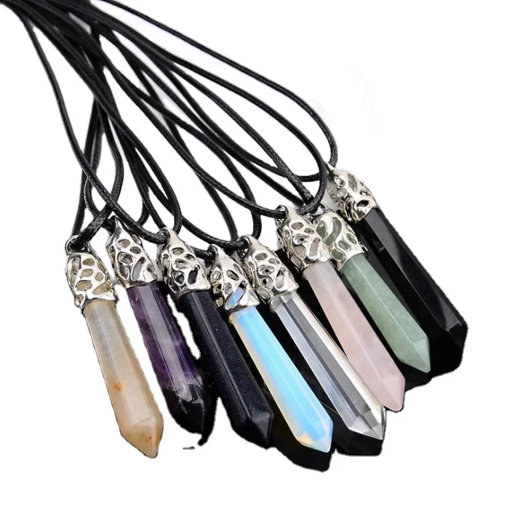 

Stone Jewelry Crystal Point Quartz long wand Pendant For Necklace fashion natural crystal gemstone hexagonal pendant, Picture