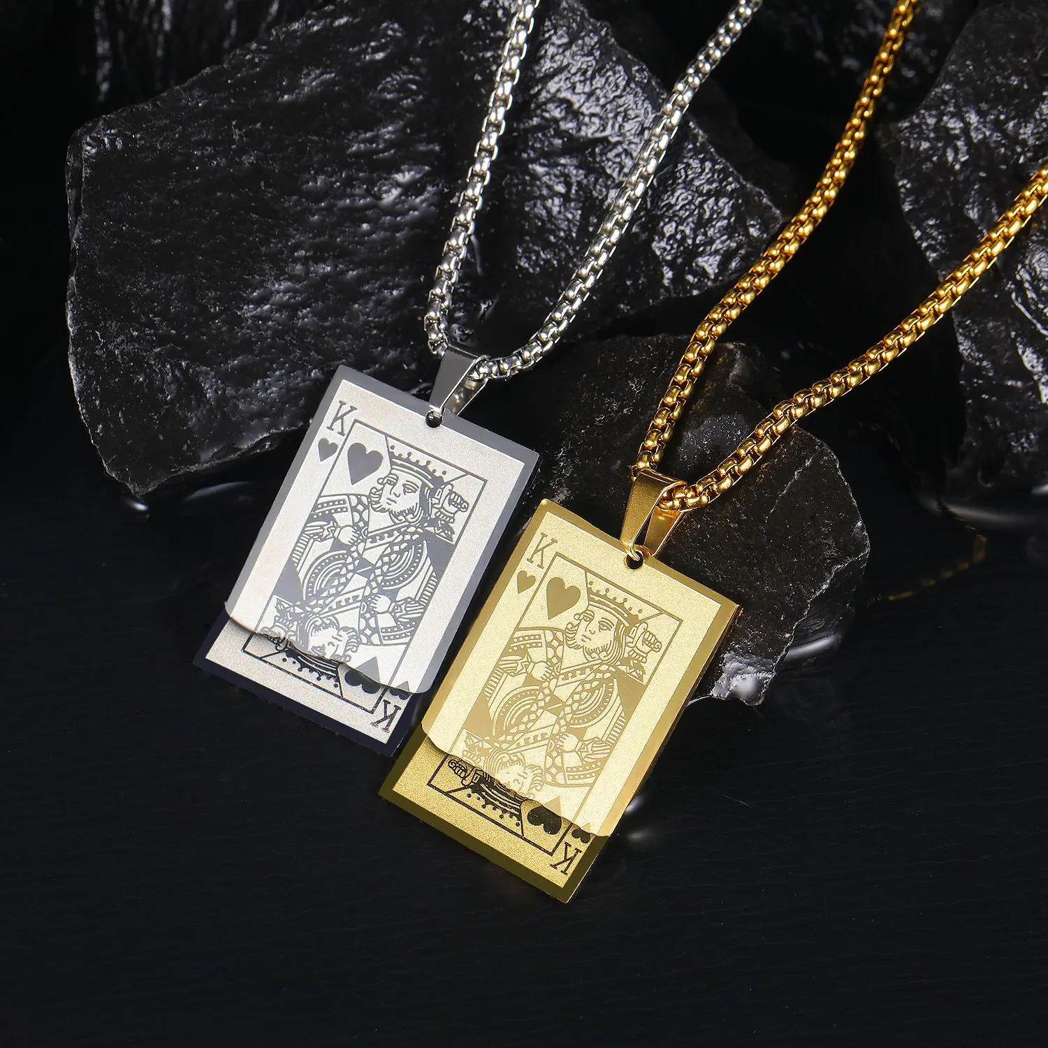 

Classic wild poker K men's titanium steel pendant necklace, Silver or gold