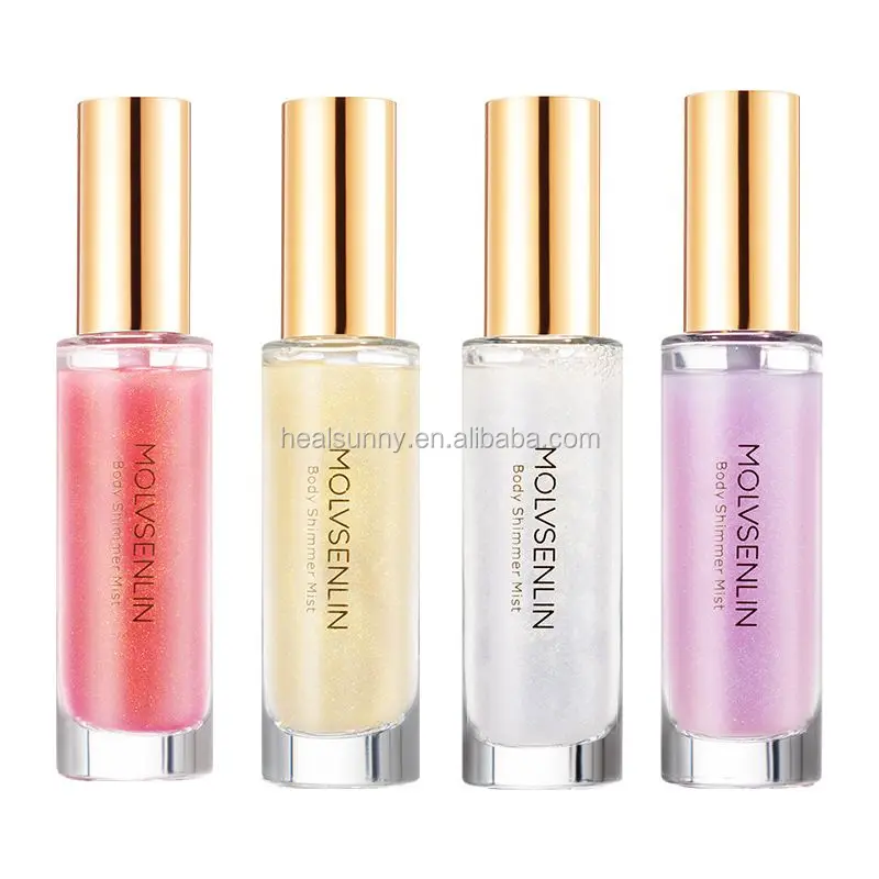 

Hot selling private label logo glow body shimmer oil lotion highlighter spray setting spray OEM, 4 colors