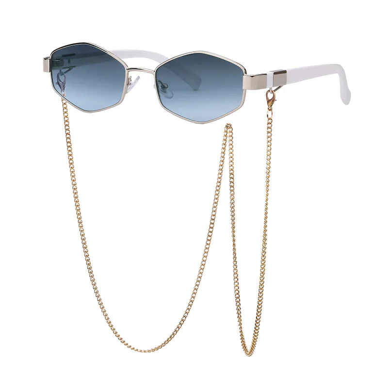 

JSJM 2022 New Wholesale Women Sunglasses Polygonal With Fashion Chain Irregular Frame Sunglasses Women