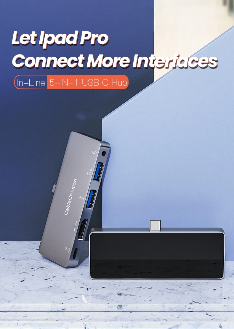 Cablecreation 5 in 1 Hub - 4k@60hz HDMI, 2 USB 3.0, Audio
